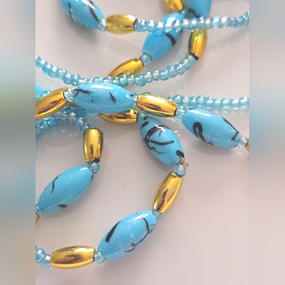 Vintage Turquoise Color Black Swirl Beaded Layered Necklace - Picture 5 of 6